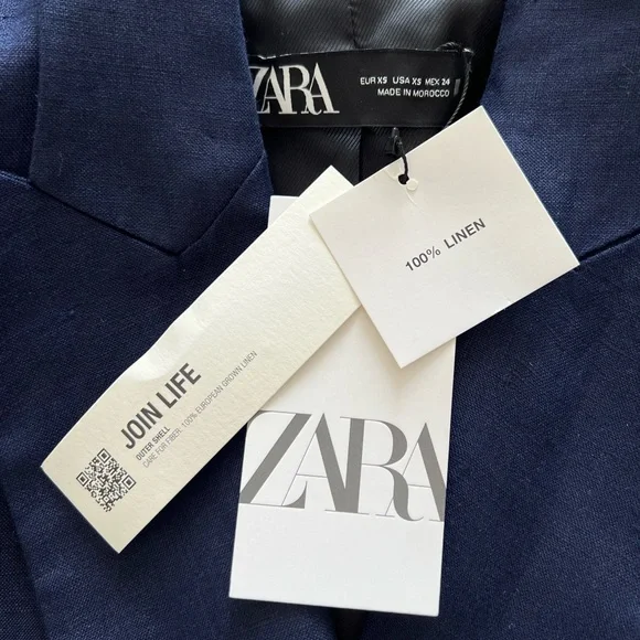ZARA Linen Navy Blue Blazer